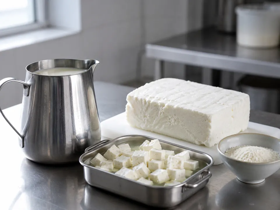 Fresh milk and curd, the input to a cheese and dairy filling line